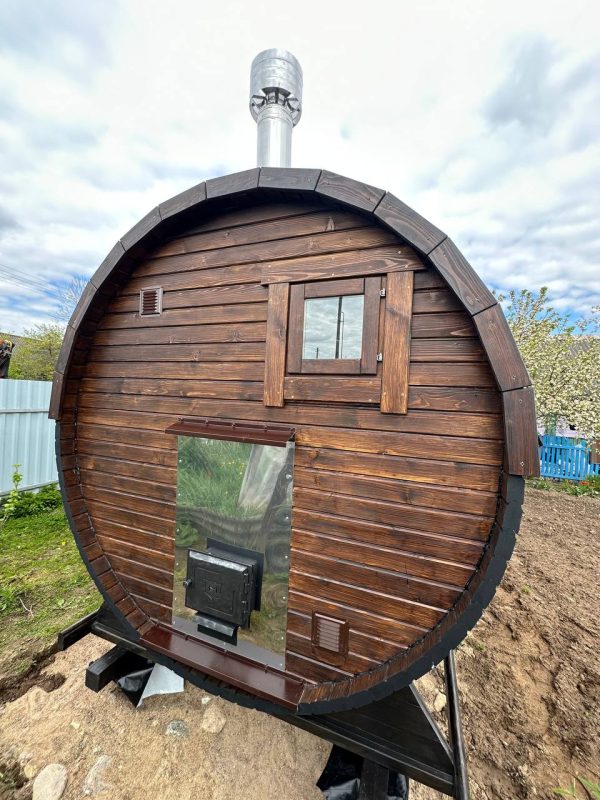Выносная топка в бане бочке