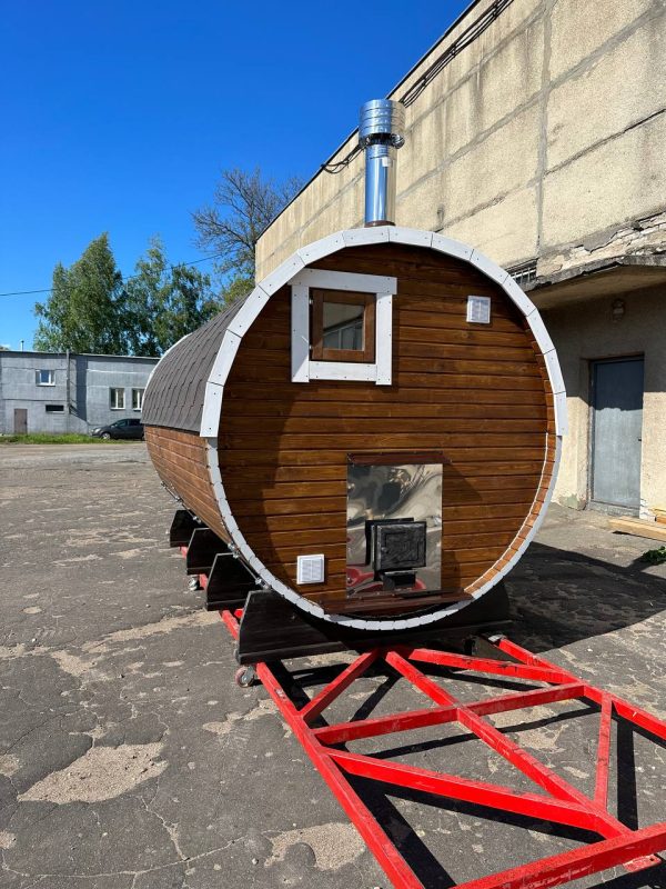 Баня бочка 6 метров с наружной топкой